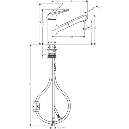 Смеситель для кухонной мойки hansgrohe Focus M42 150, Eco, с вытяжным изливом 1jet 71865000, хром
